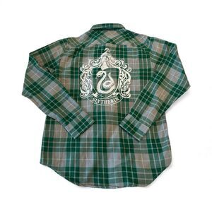 Harry Potter Slytherin Shirt Mens Small Plaid Flannel Hot Topic Exclusive Green
